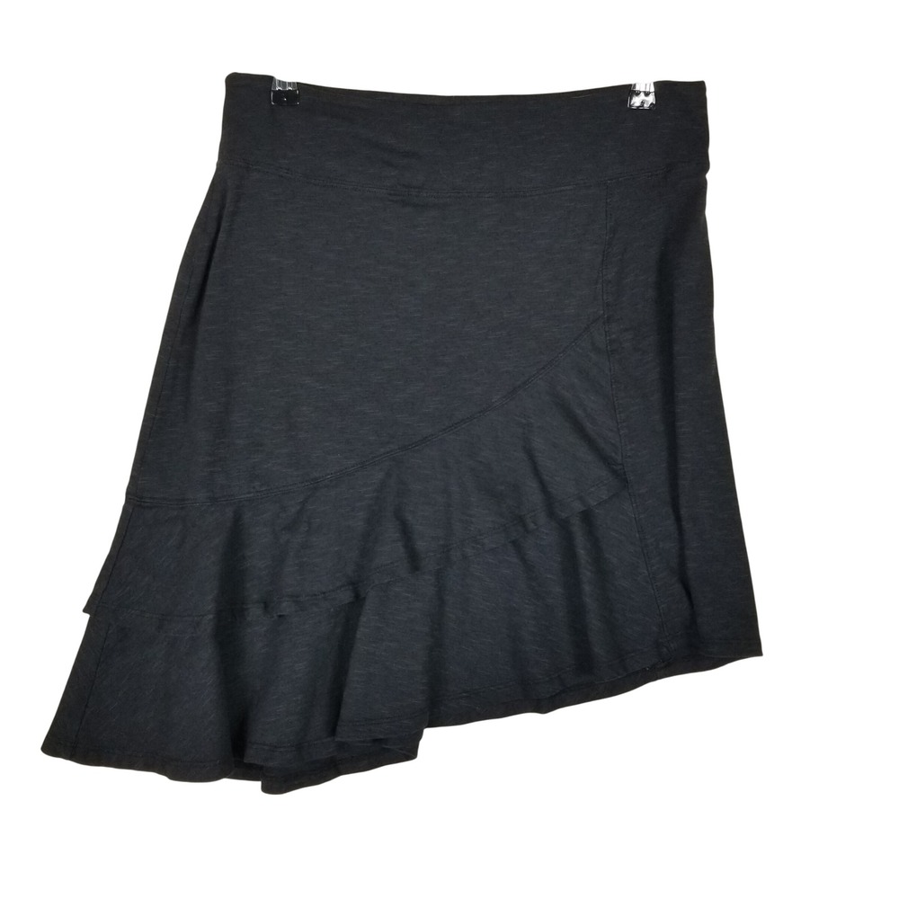 Horny Toad Skirt Womens S Black Asymmetric Ruffle Tiered Organic Cotton Blend‎